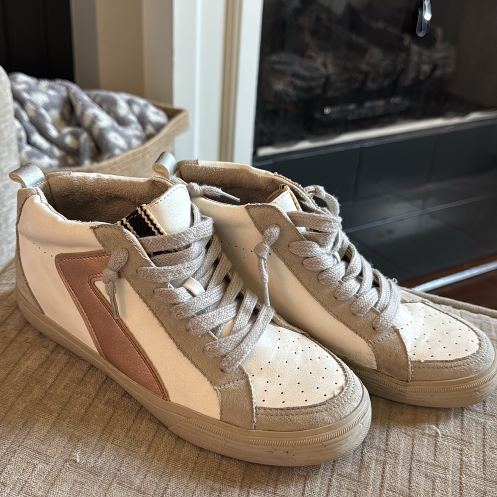 ShuShop White and Tan Sneakers